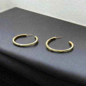 Gold Plated Green Rhinestone Hoop Earrings